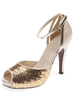 Chaussures à bout ouvert à talons évasés en tissu de paillettes d