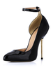 Chaussures à talon haut Escarpin à talon aigu en cuir verni noir avec boucle