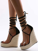 Chaussures à talons compensés pour femmes Chic à bout ouvert Talon compensé Brides à la cheville pour femmes Chaussures pour femmes