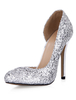 Chaussures à talons en tissu de paillettes argentes