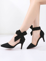 Chaussures à Talons Hautes Fins Sandales à Bout Pointu à Lacets Elastiques avec Noeuds Unicolore