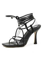 Chaussures à Talons Hautes Fins Sandales Femmes à Lacets à Cuir Synthétique à Bout Carré Unicolore Sexy