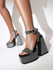 Chaussures à Talons Hauts avec Plateforme en Paillettes avec Bout Carré