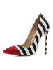 Chaussures à talons hauts escarpins à talon aigu en Synthétique noir avec rayure mocassin et rivet de polyuréthane