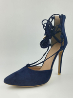 Chaussures à talons hauts escarpins à talon aigu grande taille 2021 Nubuck Bout pointu à bride Stiletto marine sombre