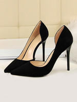 Chaussures à talons hauts escarpins à talon aigu noirs en daim bout pointu sans lacets