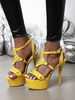 Chaussures à talons hauts Sandales sexy en cuir verni jaune Synthétique à bout rond supérieur