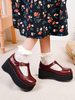 Chaussures académiques Lolita Burgundy Round Toe Cuir PU Daily Casual Lolita Chaussures