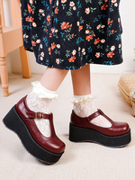 Chaussures académiques Lolita Burgundy Round Toe Cuir PU Daily Casual Lolita Chaussures