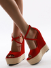 Chaussures compensées pour femmes Chic Peep Toe Cross Straps Sandales rouges pour femme