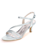 Chaussures dinvité de mariage Argent satiné Bout ouvert Boucle Chaussures de mariée Chaton Talon Mère Chaussures