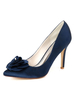Chaussures dinvité de mariage Deep Blue Satin Flowers Bout pointu Talon aiguille Mère Chaussures Chaussures de fête