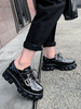 Chaussures décontractées noires pour femmes plates à bout rond avec boucle à lacets Oxfords