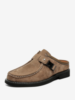 Chaussures décontractées pour hommes en cuir suédé kaki à bout rond et boucle