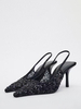 chaussures de bal de mariage Talons hauts noirs pailletés bout pointu talon aiguille