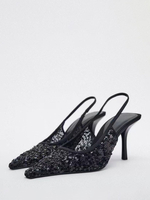 chaussures de bal de mariage Talons hauts noirs pailletés bout pointu talon aiguille
