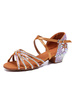 Chaussures de bal en satin marron à bout ouvert et croisées de strass chaussures de danse latine