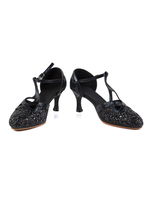 Chaussures de bal noir à bout rond Chaussures de danse à sequins pour femmes