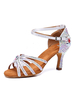 Chaussures de bal pour femmes en satin à bout ouvert avec strass Criss Cross chaussures de danse latine
