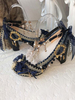 Chaussures de chaussures de lolita rouges Chaînes en dentelle rondes chaussures Lolita en cuir PU