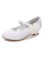 Chaussures de cortège enfant blanche bout tond décoré de fleur Chaussures fille