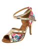 Chaussures de danse à talon haut Vintage 2021 fleur Impriméed Chaussures Ballroom pour femmes