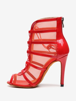 Chaussures de danse latine à bout ouvert et strass rouges