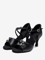 Chaussures De Danse Latine À Bride Boucle De Salon Noires À Bout Rond