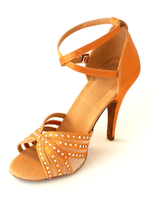 Chaussures de Danse Latine 2021 Satin Bout Ouvert Strass en Croix Chaussures de Bal