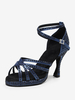 Chaussures de danse latine bleu marine foncé à bout rond et strass
