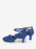 Chaussures de danse latine bleues à bout rond et boucle chaussures de danse de salon