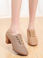 Chaussures de danse latine Chameau Rond Toile Tige Haute Oxfords Chunky Heel Ball Salle de bal Chaussures de danse