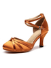 Chaussures de danse latine Chaussures de danse de salon classiques en satin orange à bouts ronds