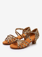 Chaussures de danse latine danse de salon femme léopard à bout rond marron clair