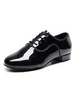 Chaussures de danse latine en cuir de vachette noir bout rond patché chaussures de danse