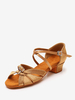 Chaussures de danse latine en cuir PU marron clair à bout rond