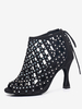 Chaussures de danse latine en Micro daim à bout rond argenté avec strass