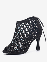 Chaussures de danse latine en Micro daim à bout rond argenté avec strass