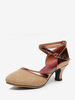 Chaussures de danse latine en Micro daim avec tige en Camel bout rond chaussures de danse à boucle