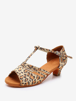 Chaussures De Danse Latine En Polyester À Bout Rond Abricot Foncé Léopard