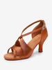 Chaussures De Danse Latine En Polyester Marron Café Bride Croisée À Bout Rond