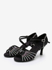 Chaussures de danse latine en polyester noir à bout rond avec strass