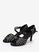 Chaussures de danse latine en polyester noir à bout rond avec strass