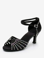 Chaussures de danse latine en polyester noir à bout rond avec strass