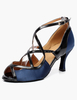Chaussures de danse latine en soie et satin bleu à talon évasé
