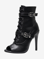 Chaussures de danse latine noires à bout ouvert et boucle