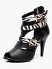 Chaussures de danse latine noires zébrées à talon aigu