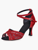 Chaussures de danse latine Paillette à talons évasés ruban aux chevilles