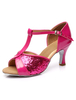 Chaussures de danse latine Paillette talons verre à pied ruban aux chevilles peep-toe