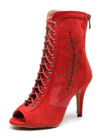 Chaussures de danse latine personnalisées pour femmes Rouge Peep Toe Lace Up Ballroom Dance Boots